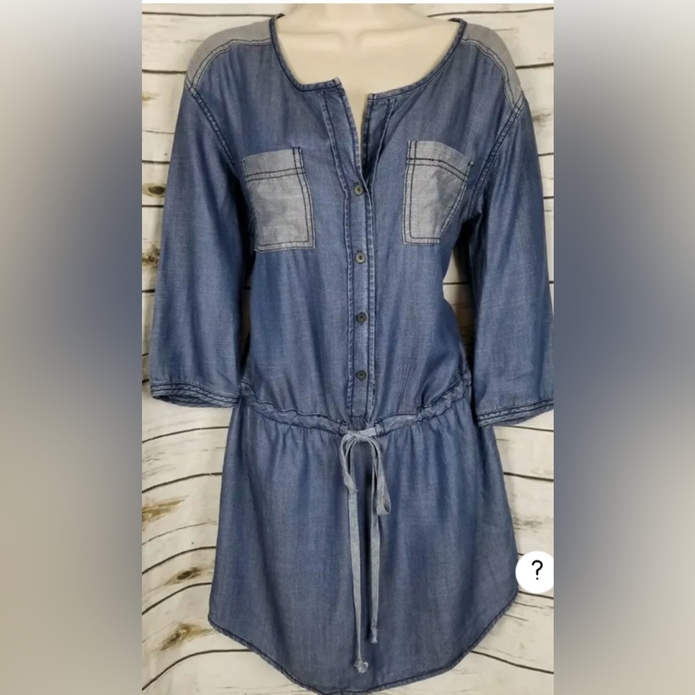 Michael Stars Blue Chambray
Button Shirt Dress Drawstring Womens
Size Large